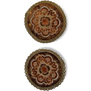 Vintage Mid Century Velvet Doilies w/ Metallic Lace Trim Round Table Mat